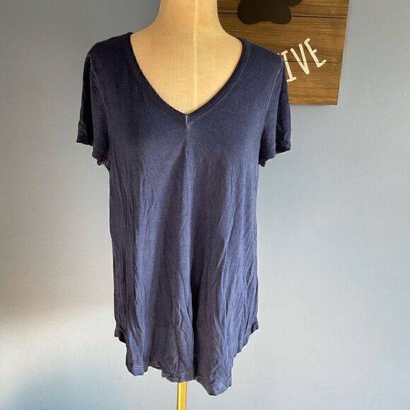 Cable & Gauge Blue V-Neck Burnout Relax Short Sleeve Tee T-Shirt- L - Picture 1 of 7